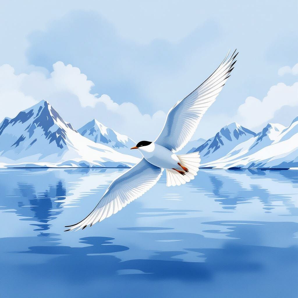 Arctic Tern in Flight Over Calm Sea