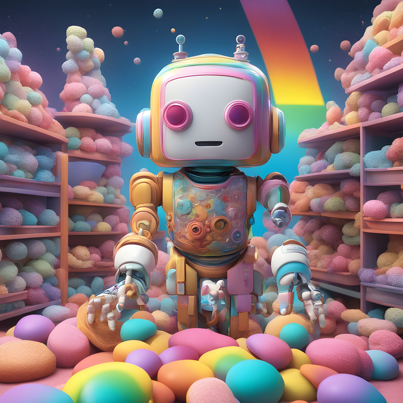 A wise Japanese robot enforces cosmic justice in a candy-colored, elementary-school surrealist realm, channeling intuiti...