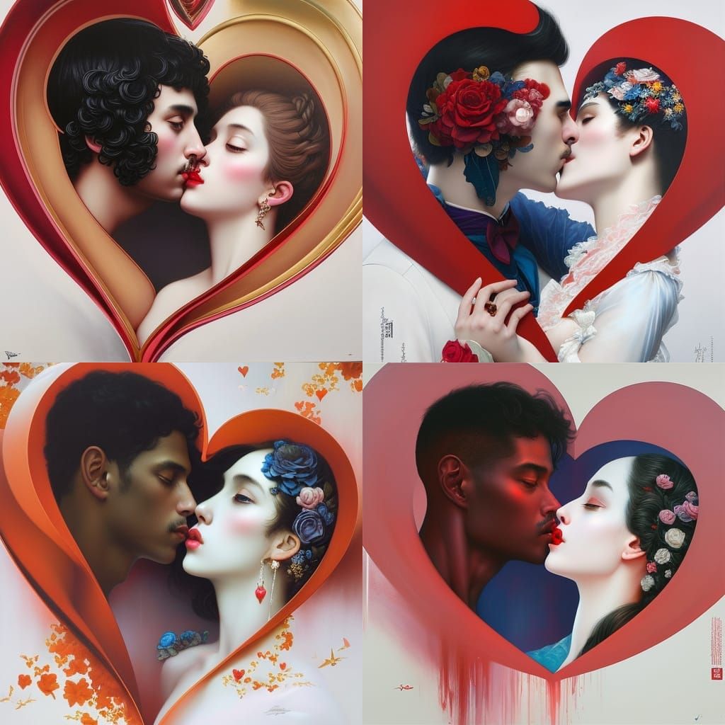 Cuddle, kiss , couple , - AI Photo Generator - starryai