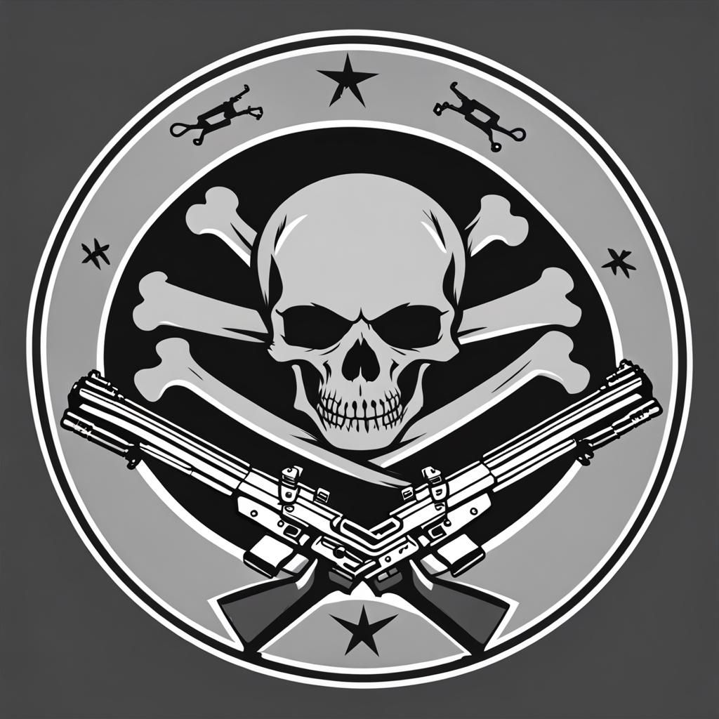 Skull And Crossbones With 2 Crossing Ak47's Behind It Logo Using Only 