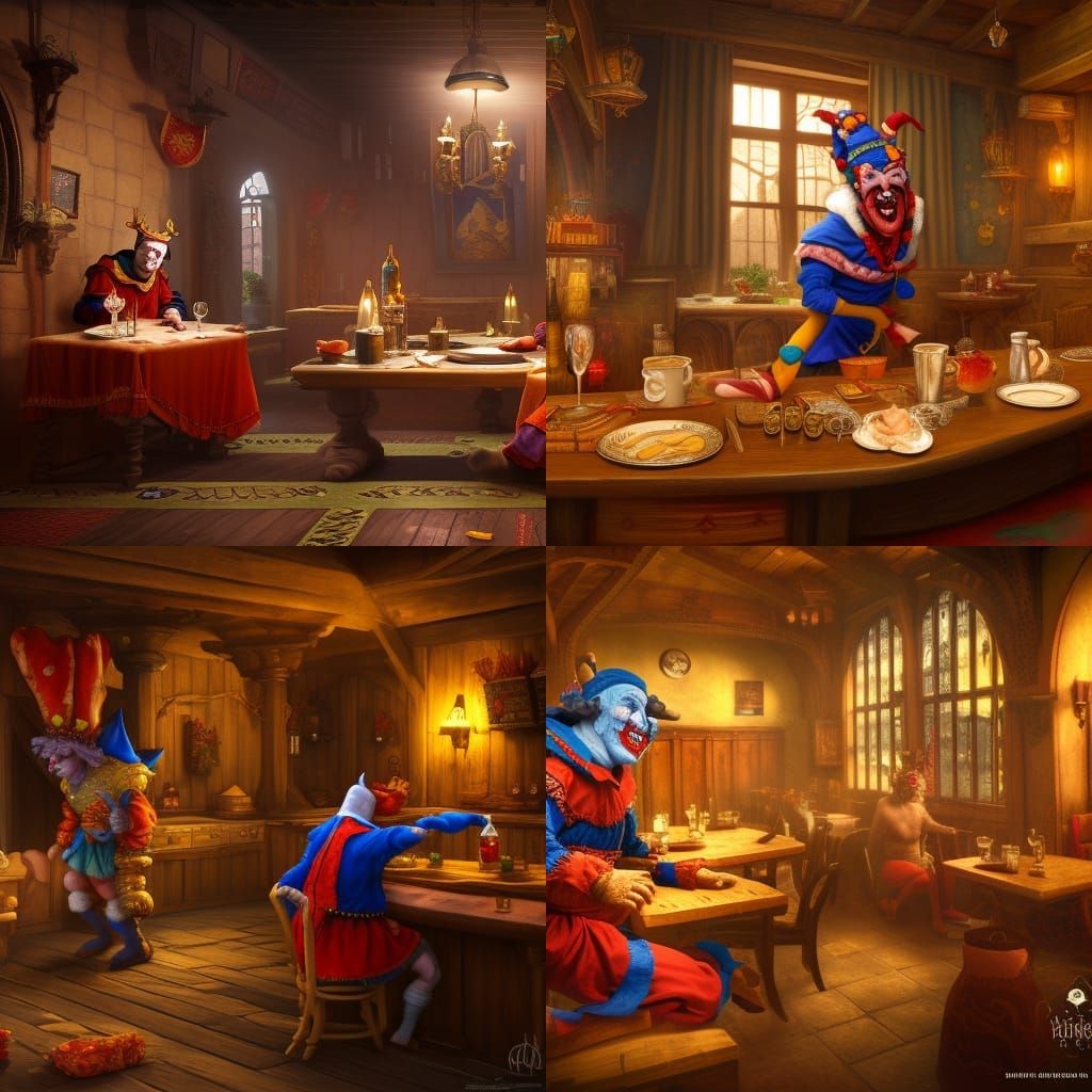 A drunk jester in a inn