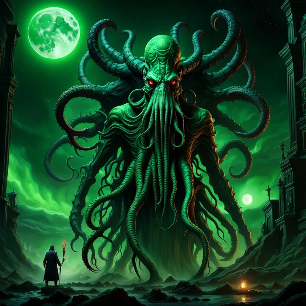 Nyarlathotep manifests in nightmarish semi-human form under the baleful ...