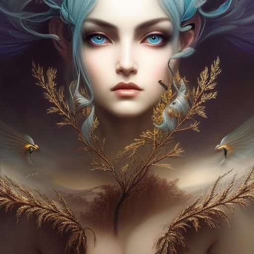 Glamorous Silver-Haired Woman Portrait in Ultra-Detailed Sty...