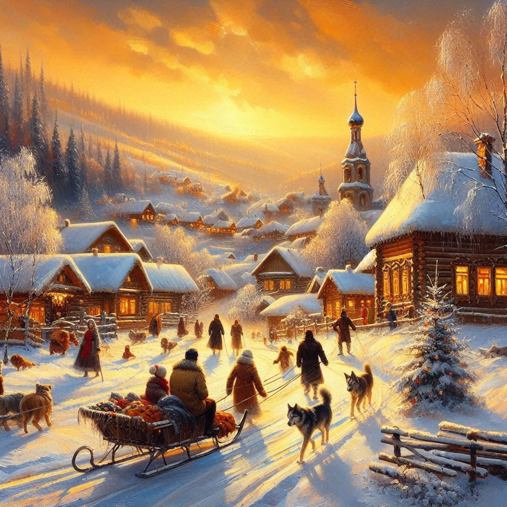 In the Urals in the Russian winter on Christmas Eve