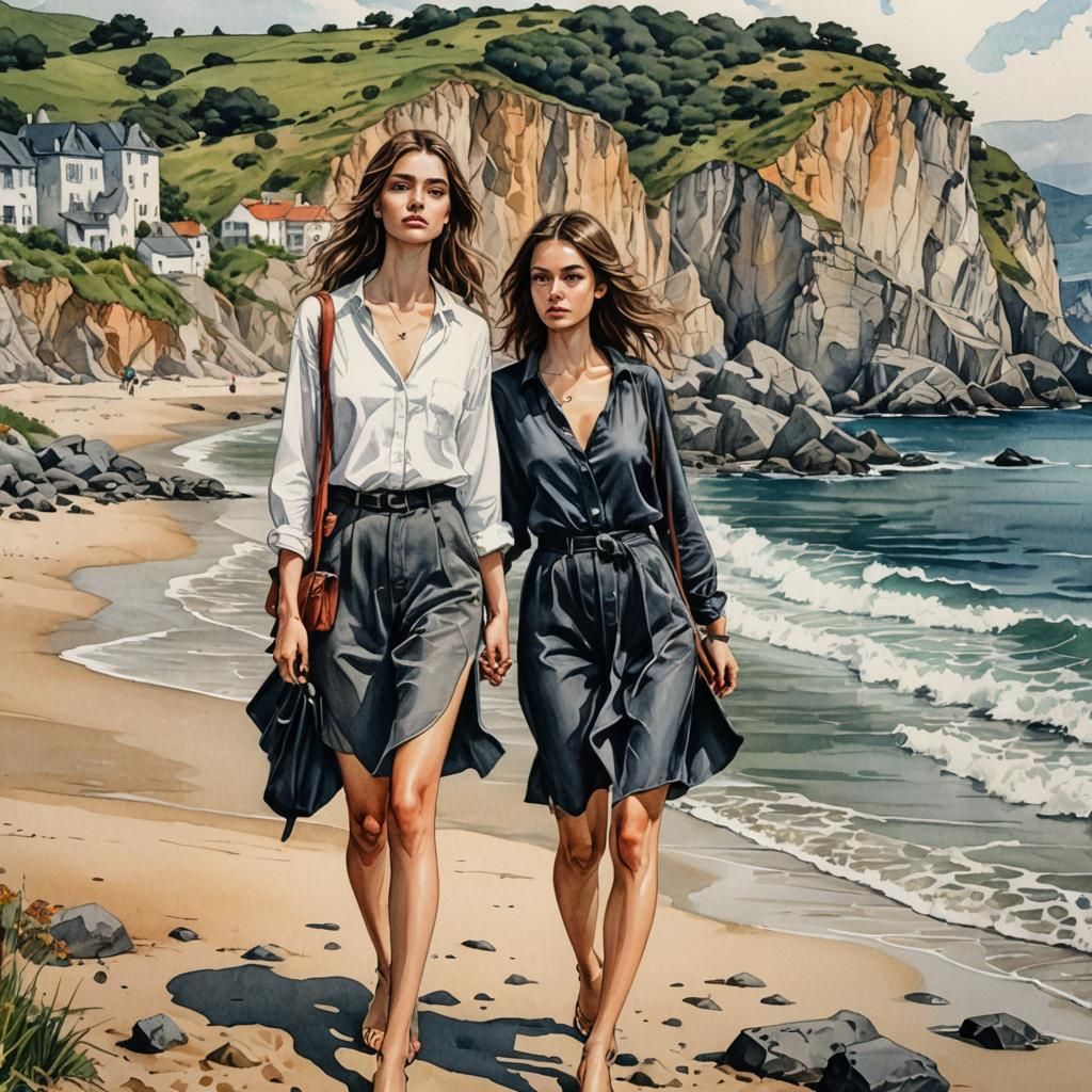 Two beautiful girls at the beach.