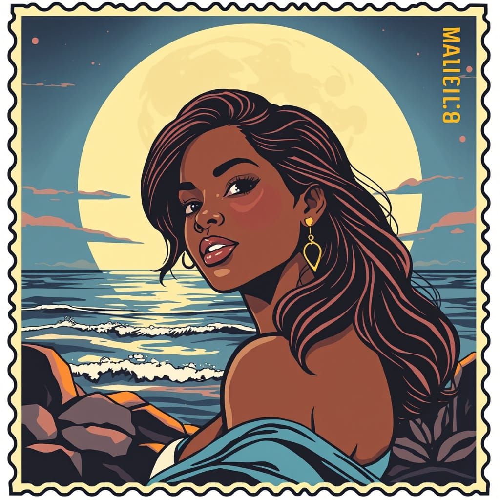 Puerto Rican Goddess Under Full Moon