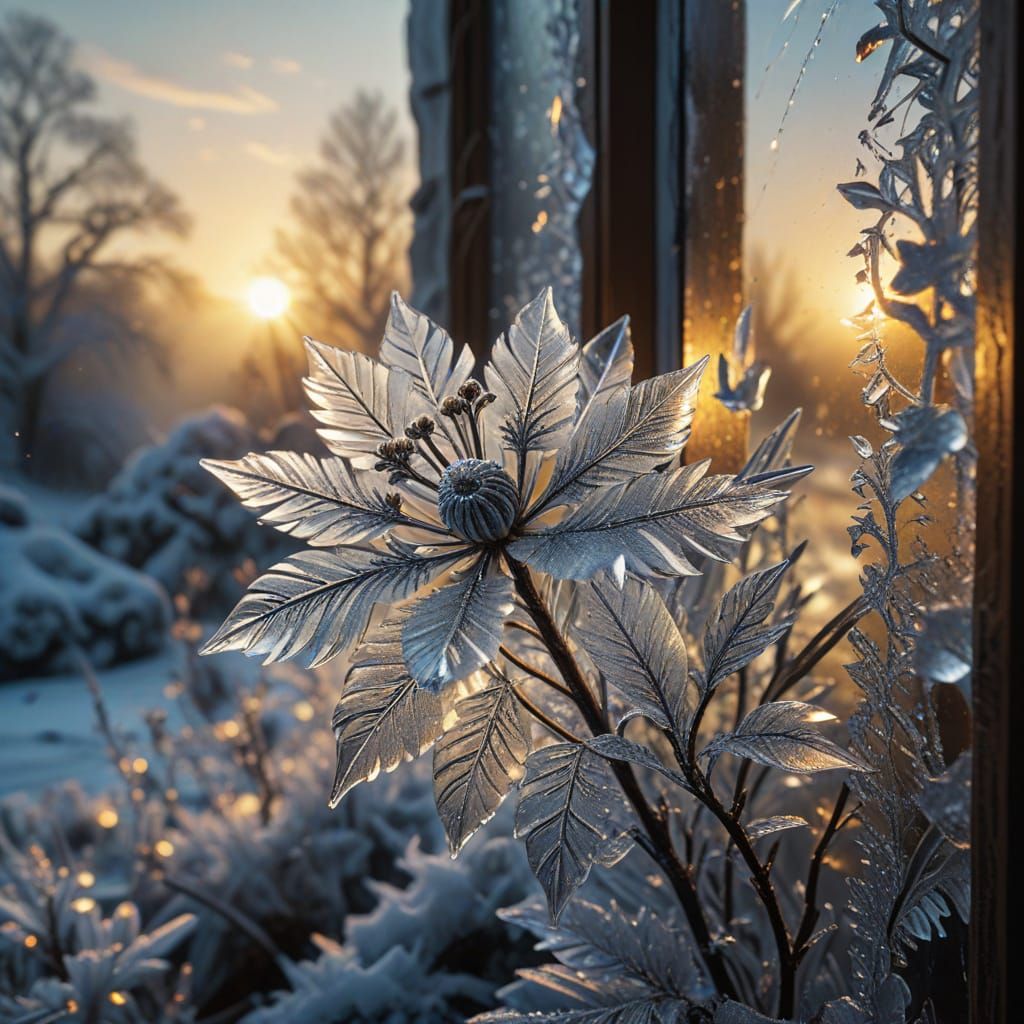Ice Flowers. Highly Creative. Photorealistic macro photography. Delicate frost patterns forming intricate, ...  by @JJackyR