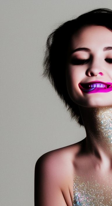 Glitter teeth grinning from the dark