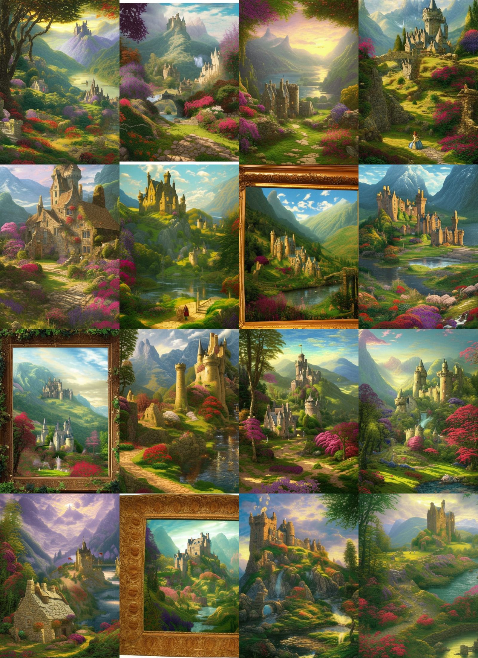 ancient Scottish castles with overgrown green foliage done i...