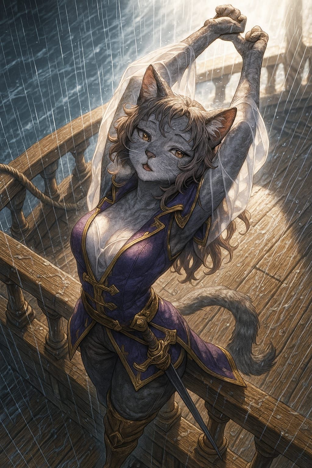 Captain Stretching in the Rain II