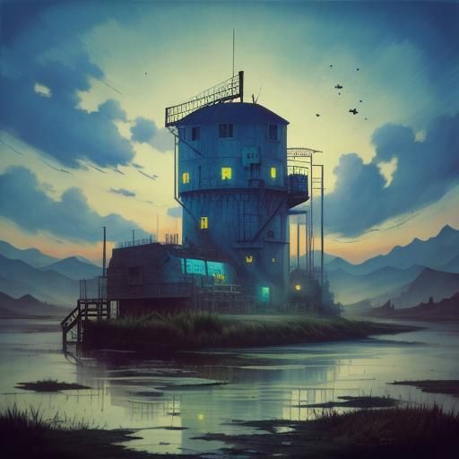 The broken mill
ink painting retrofuturism