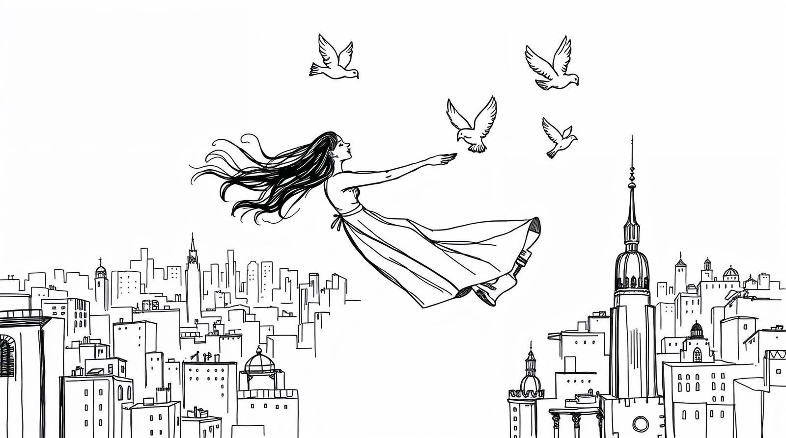 Cityscape; Flying With Doves