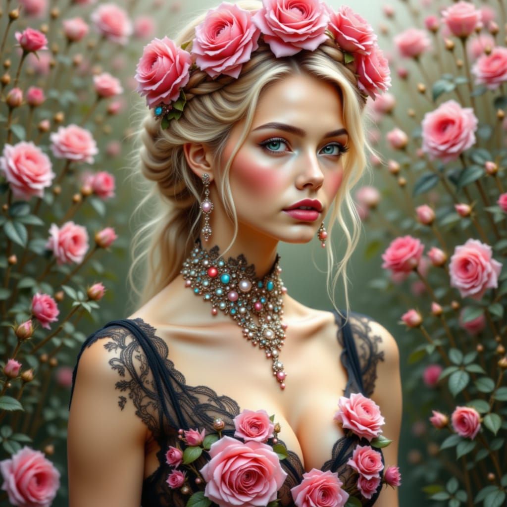 Blonde amidst flowers