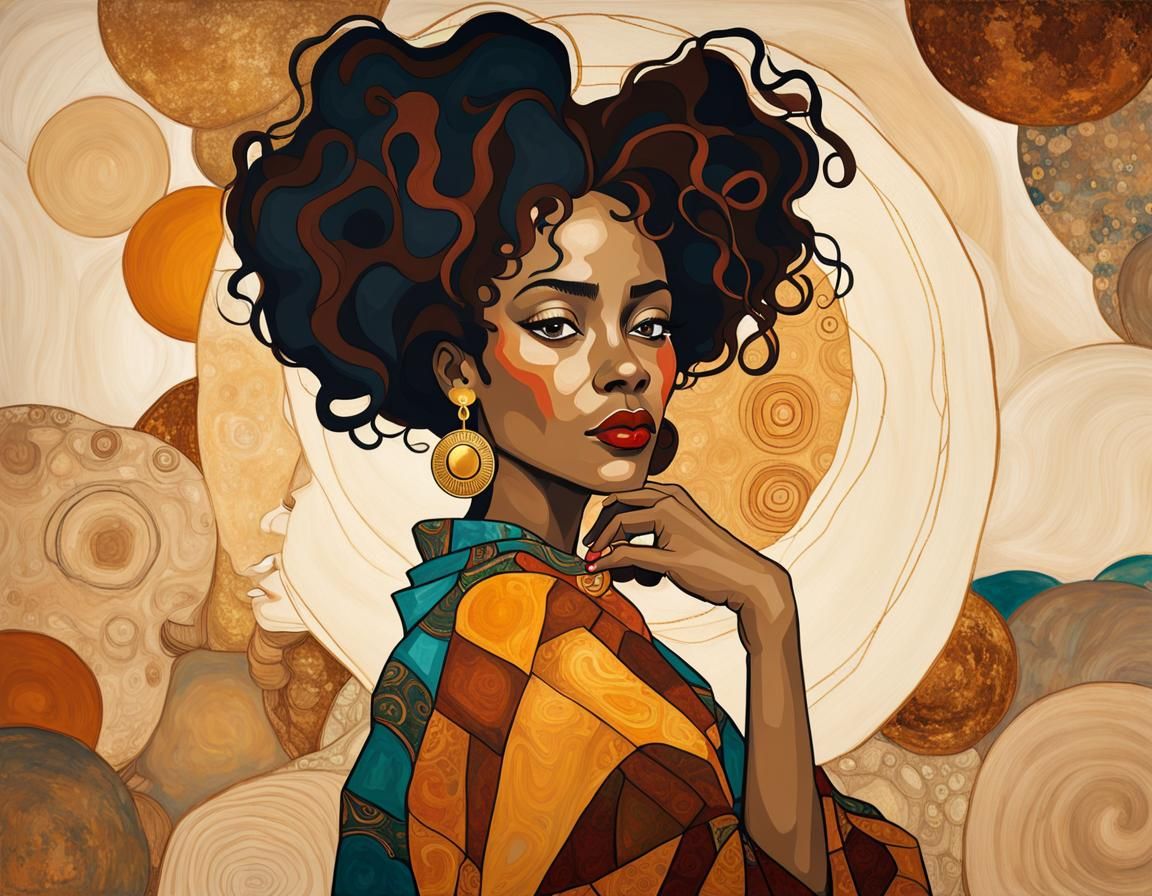 African American Woman in the style of Egon Schiele and Gust...