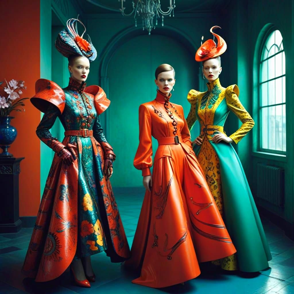 Glamorous Ladies in Vibrant Retrofuturistic Dreamscape