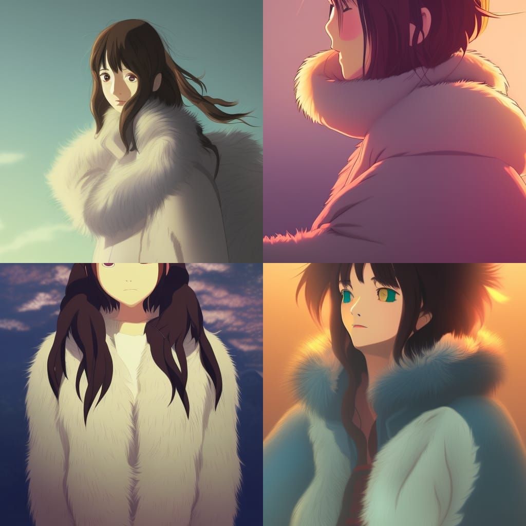 Girl wrapped in fur pelts Studio Ghibli, Anime Key Visual, b...