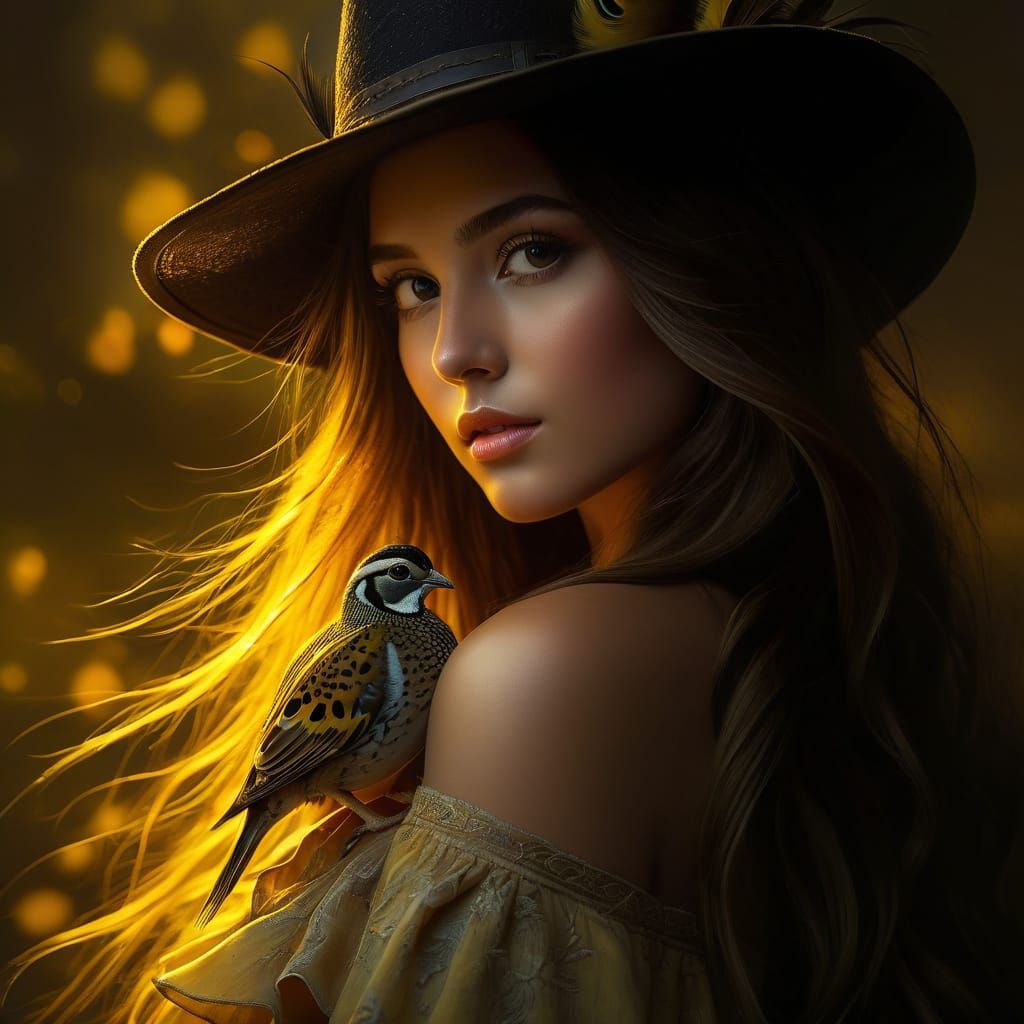 A Beautiful Girl with a Quail on her Shoulder