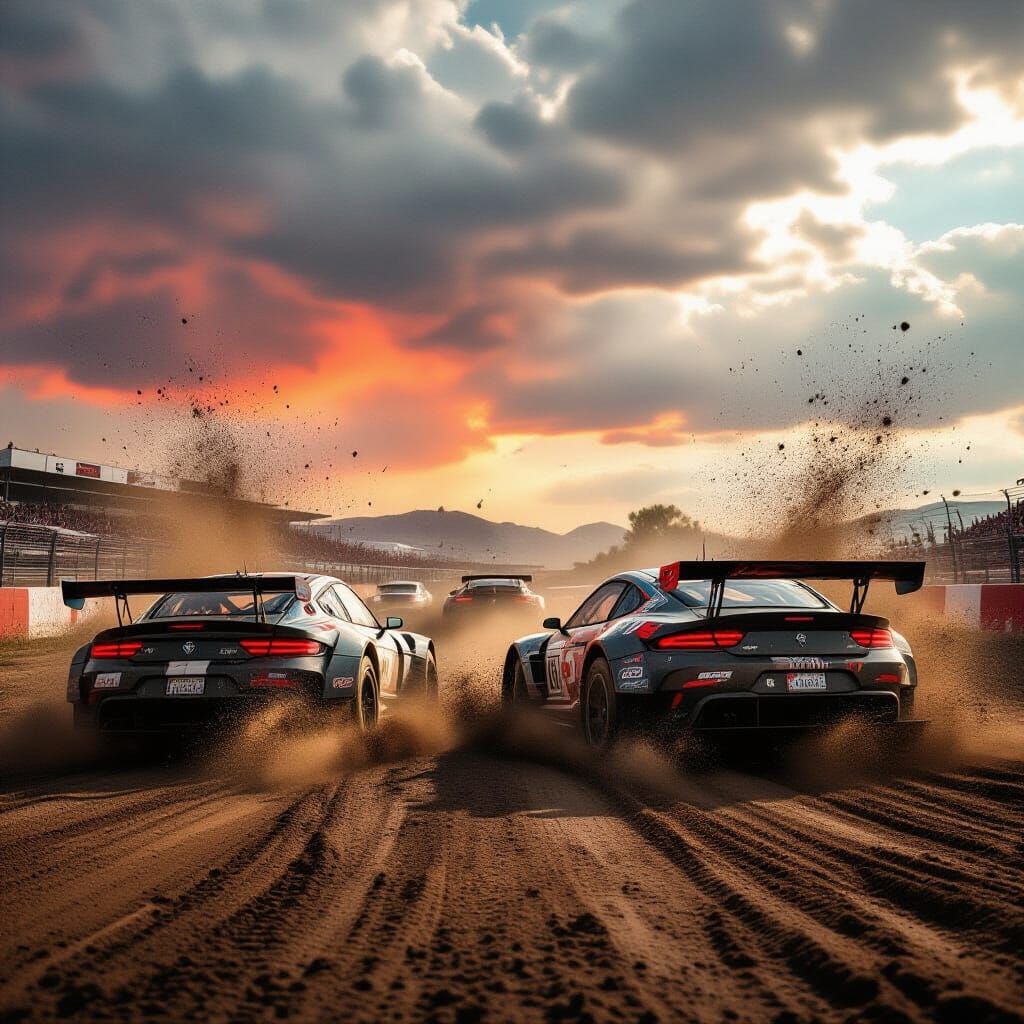 High-Stakes Car Race in Dramatic Cinematic Style