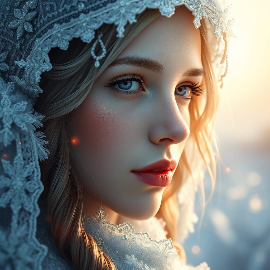 Ethereal Slavic Ice Maiden in Soft, Warm Light