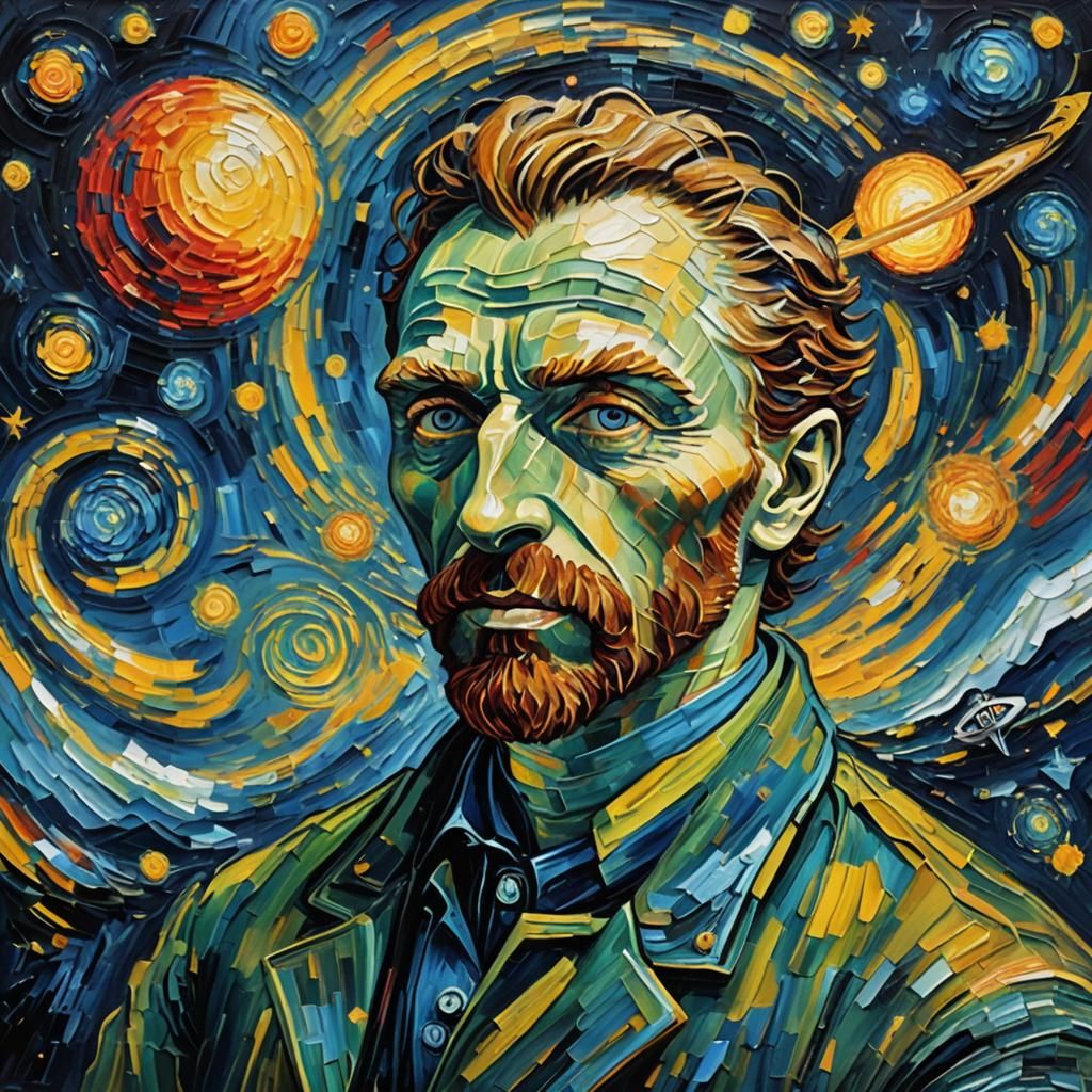 Generate an image of Van Gogh's self-portrait with swirling ...