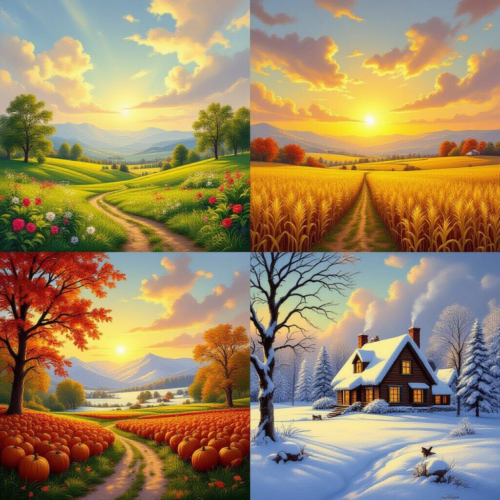Four Seasons Landscape: God's Provision in Oil Painting