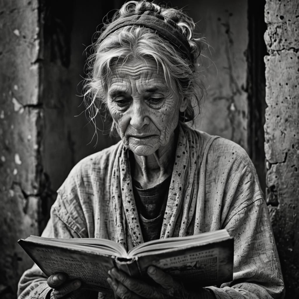 Weathered Woman Reading Book  by @undefined
