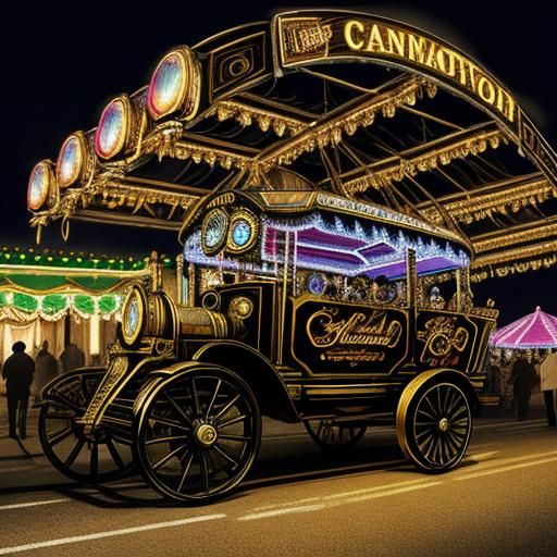 Steampunk Car at Carnival in Fluorescent Lighting