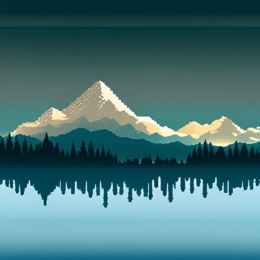 Pixel Art : Beautiful misty mountain landscape