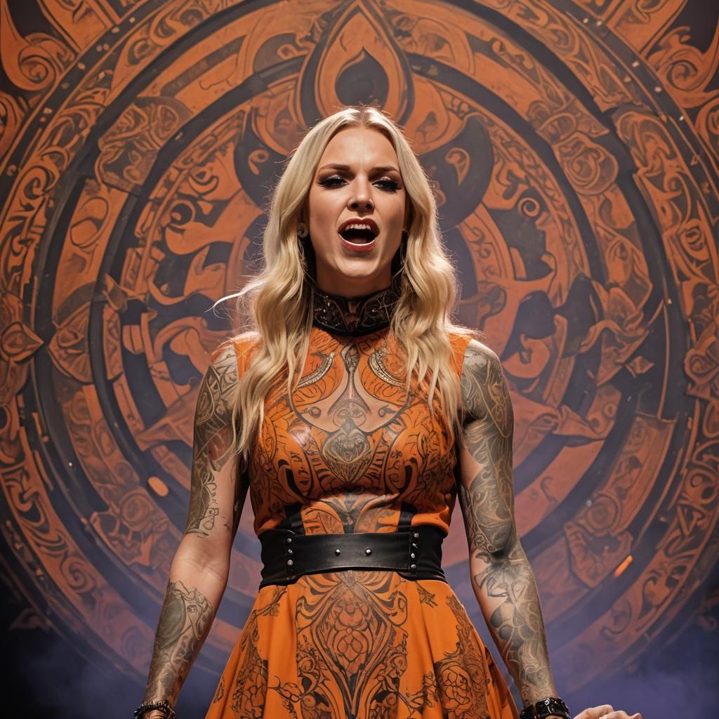 Blonde Metal Singer on Psychedelic Stage