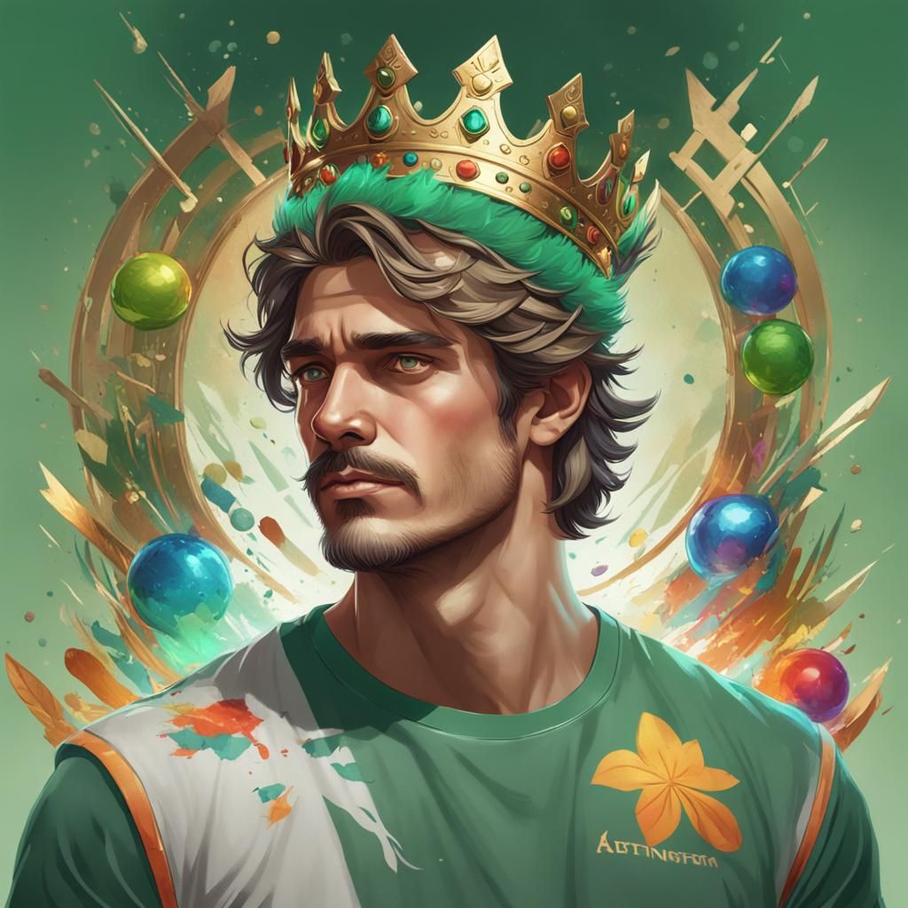 A dashing gentleman dons a green T-shirt and sports a multic...