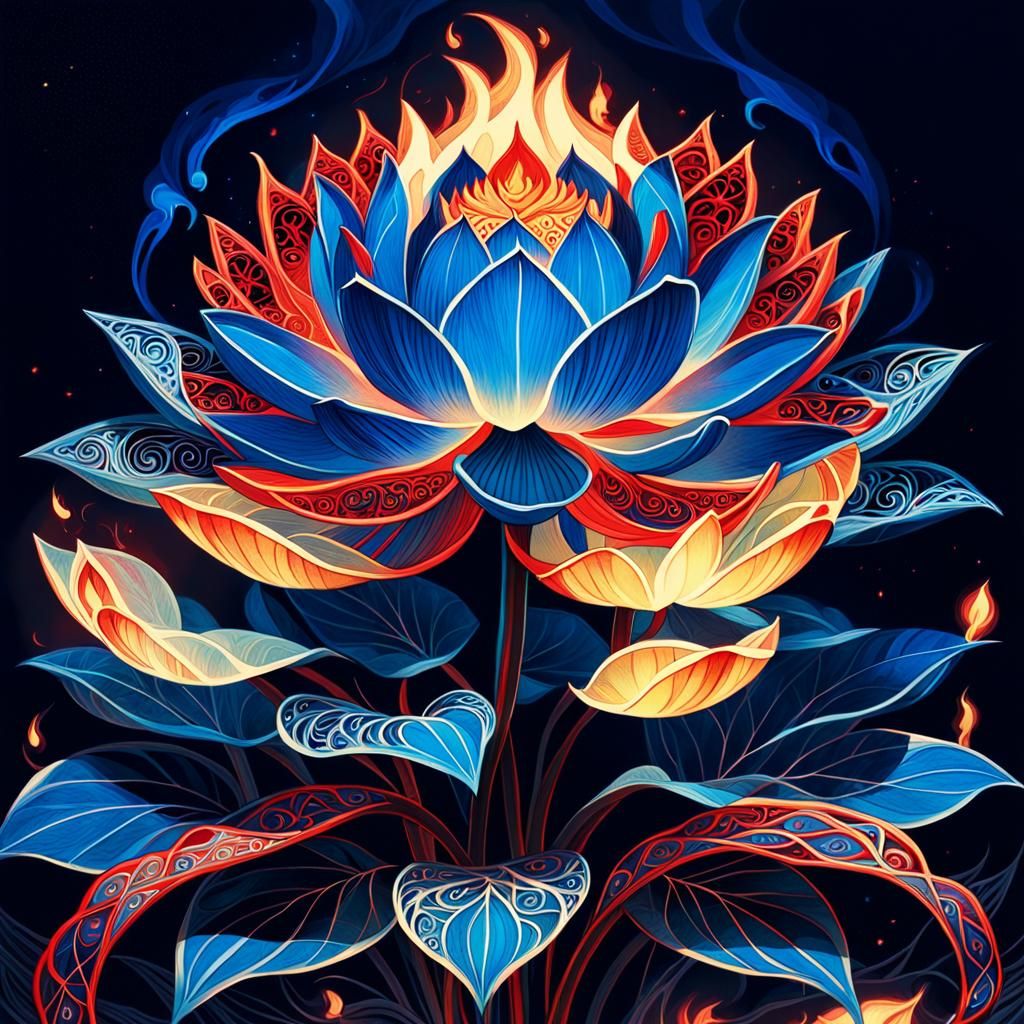 blue and red fire lotus