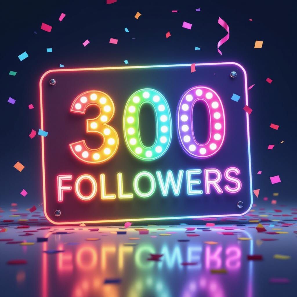 300 Followers Celebration Sign with Confetti