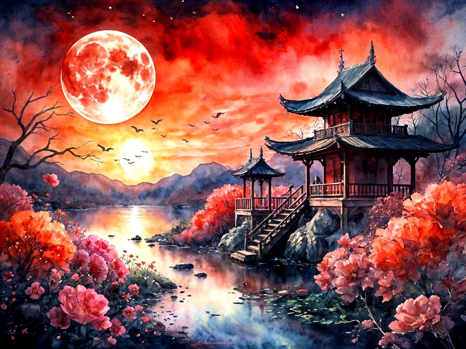 Asian watercolor landscape  by @That cinema teacher