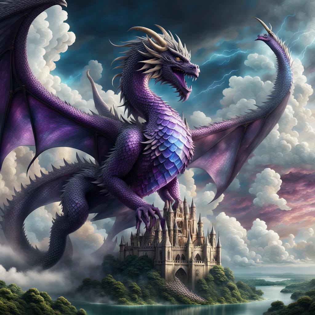 Shimmering Dragon Flies Above Crystalline Clouds