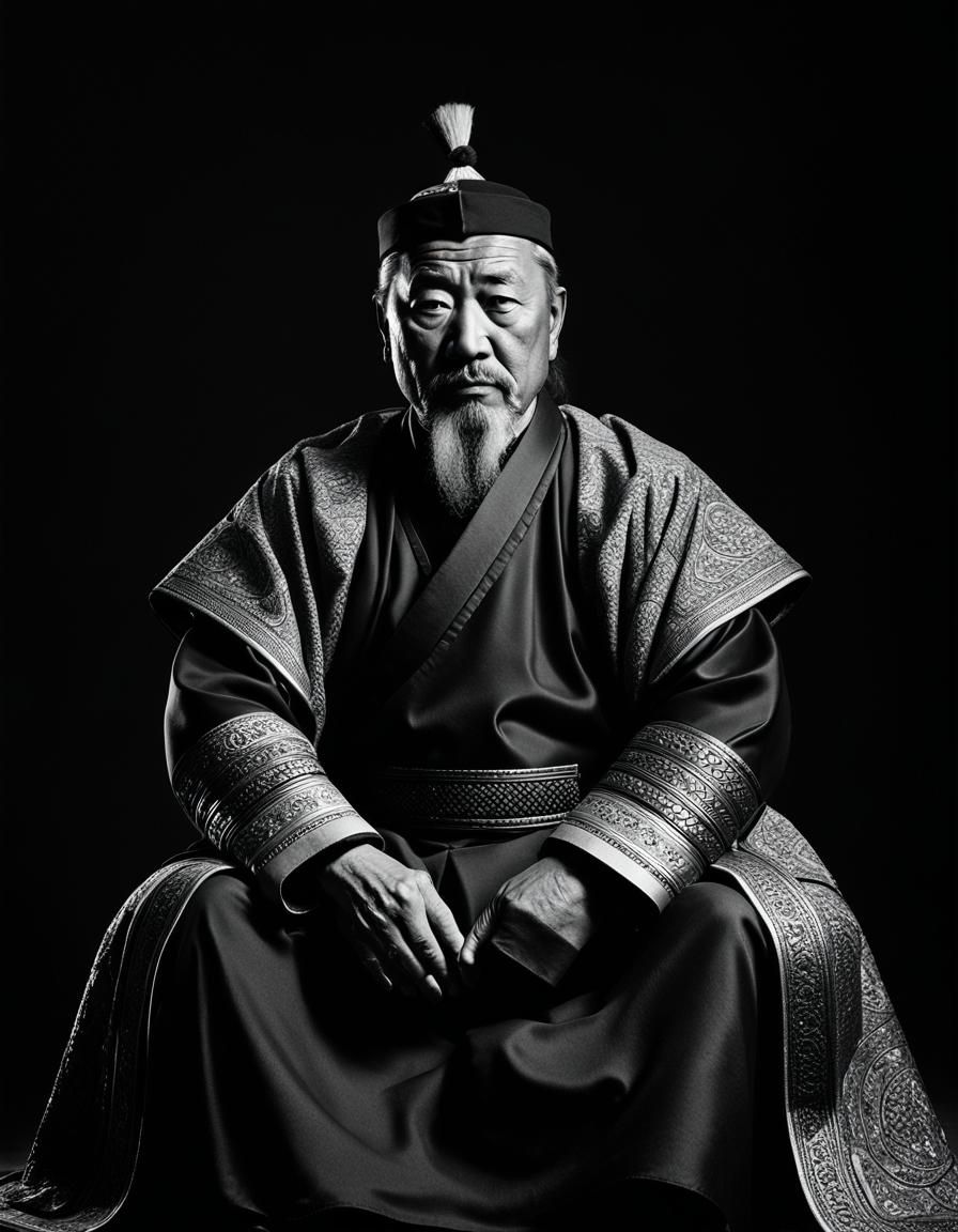 black and white portrait photo of Genghis Khan