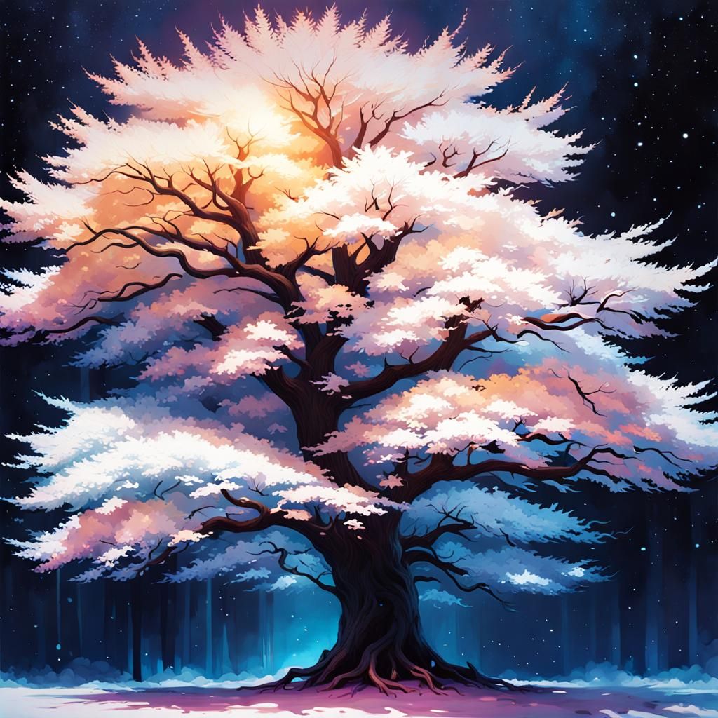 Glowing Tree of Light Watercolor Painting