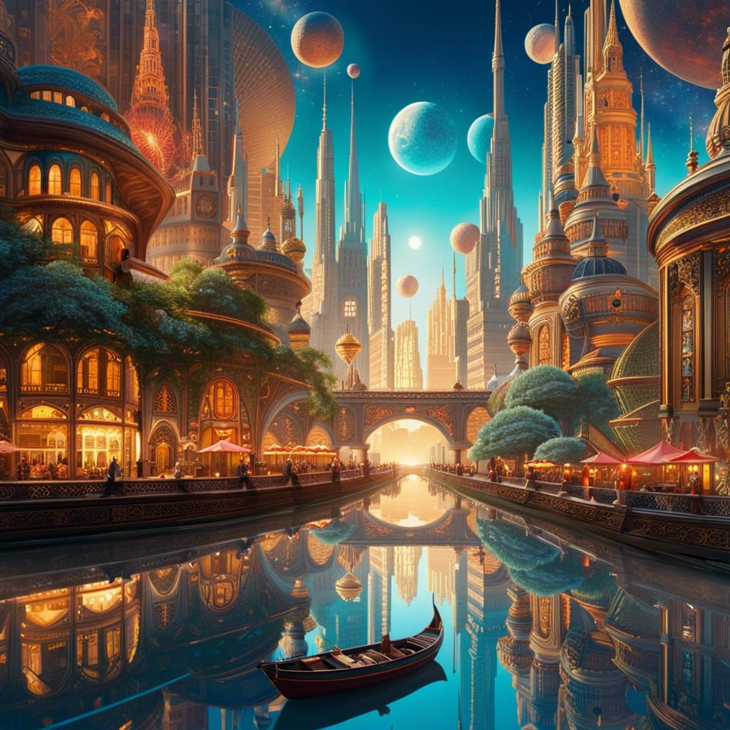 A “mystical Utopian City On A Sunny Day With A Galactic Pattern 