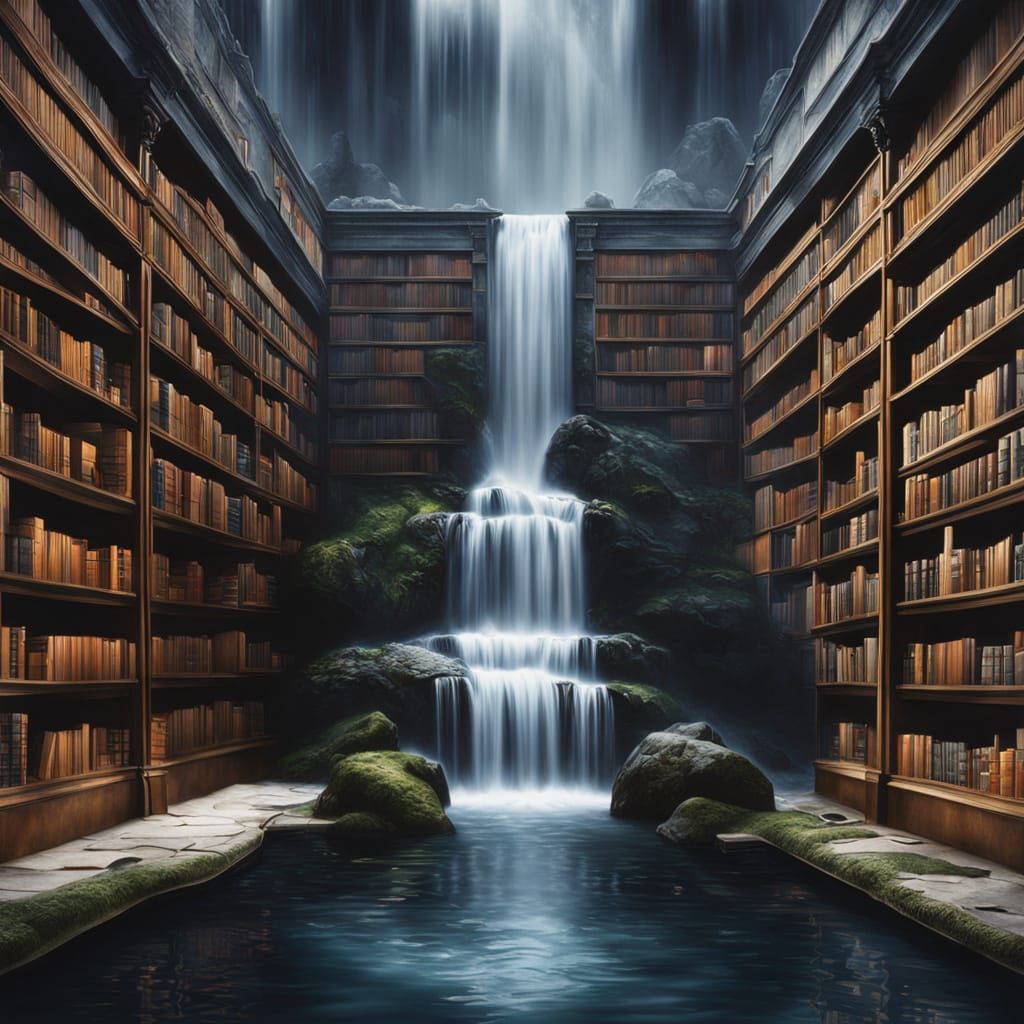 Waterfall in library  by @Somei
