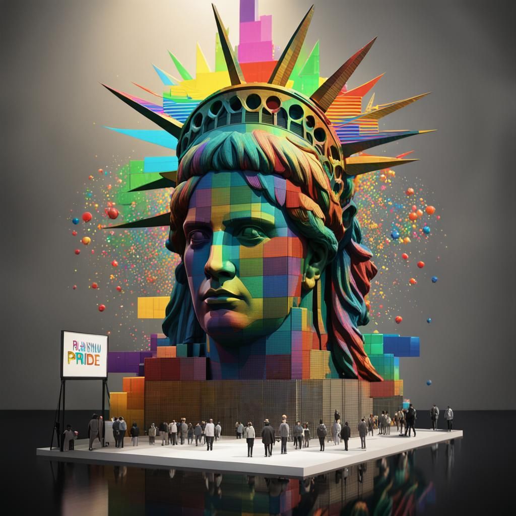 rainbow pride, Sean Landers, andy warhol, bauhaus colaborate on reimagining a portrait in the pop art style of the statu...