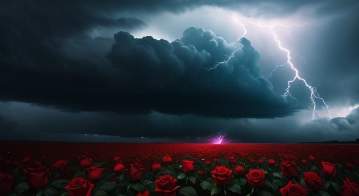 Single Red Rose in Stormy Sky Oil Painting