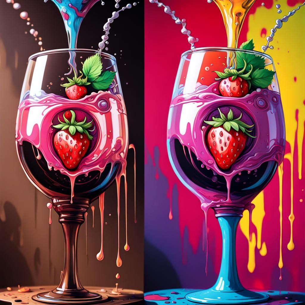 Sparkling strawberry juice in a steampunk wine glass AI Generated