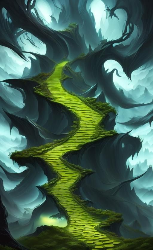 <lora:Dreamscape realism:1.0>  Artwork , Impressionism Painting, A Beautiful *Dew-Kissed* <***Smooth black Jade Vine***> Fractal-patterned P...