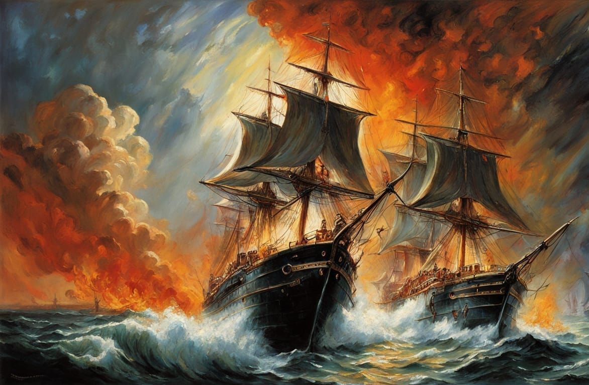Battle between two Victorian war ship  