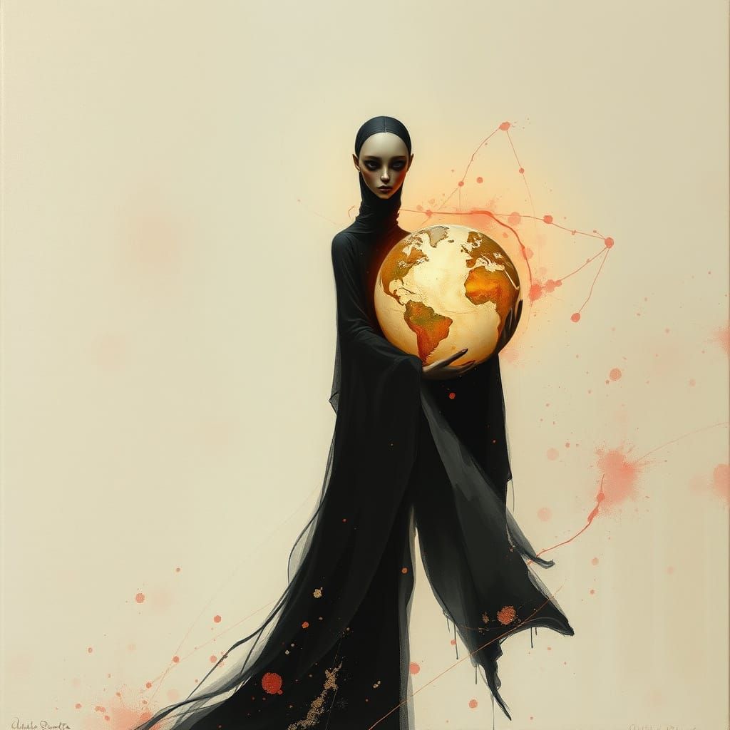Ethereal Figure Holding Earth: Impressionist Style