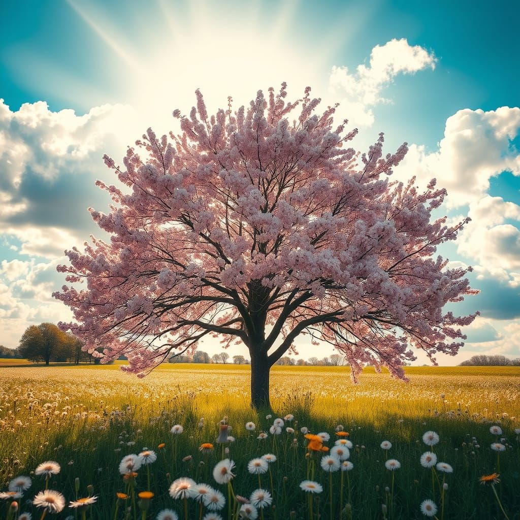 Cherry blossom and dandelion  by @Cass St