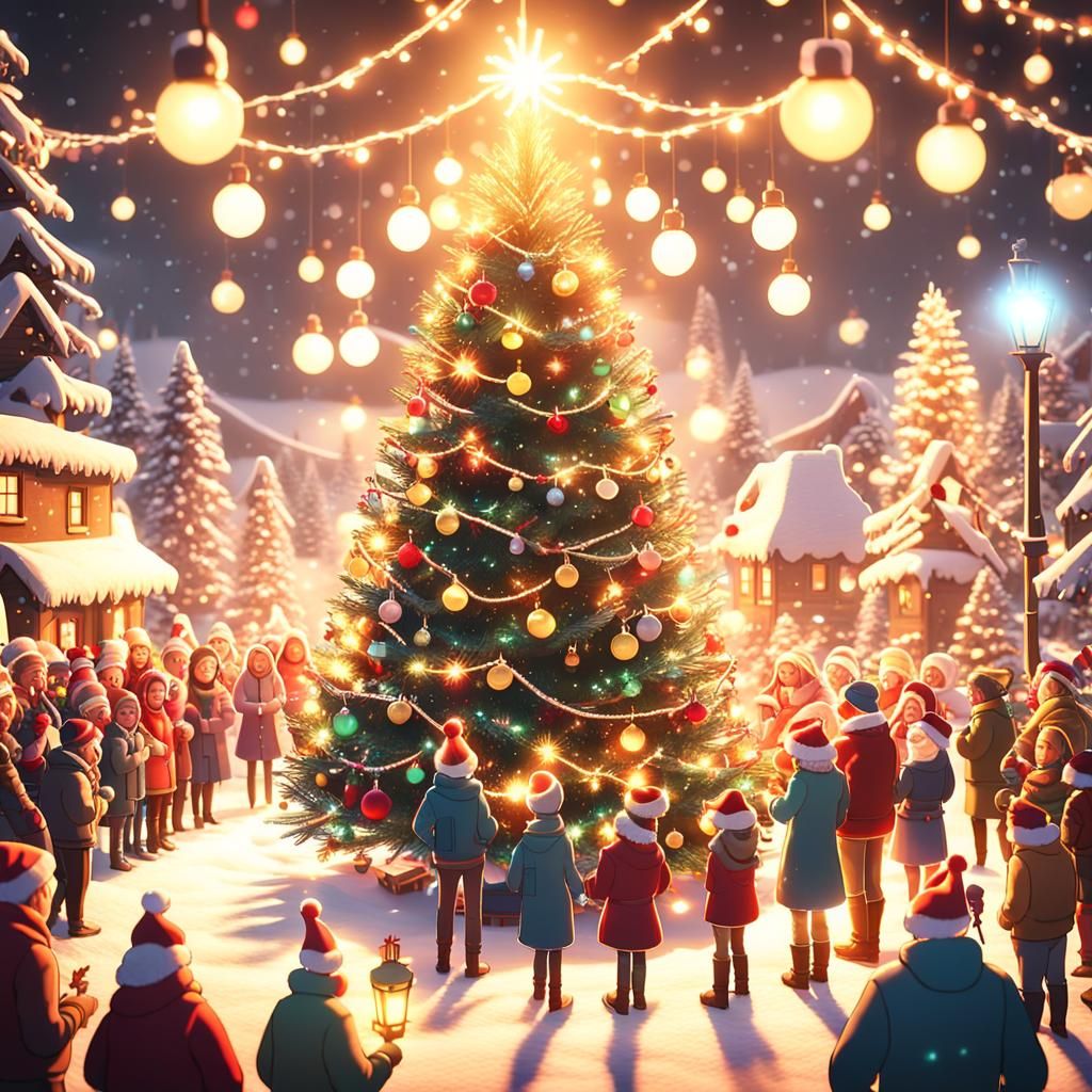 Christmas Village Carols in Golden Hour Light