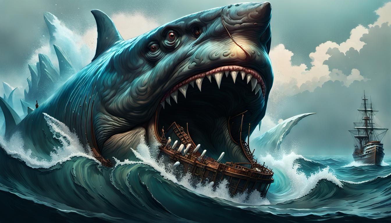 Megalodon sunk ships in the ocean - AI Generated Artwork - NightCafe ...