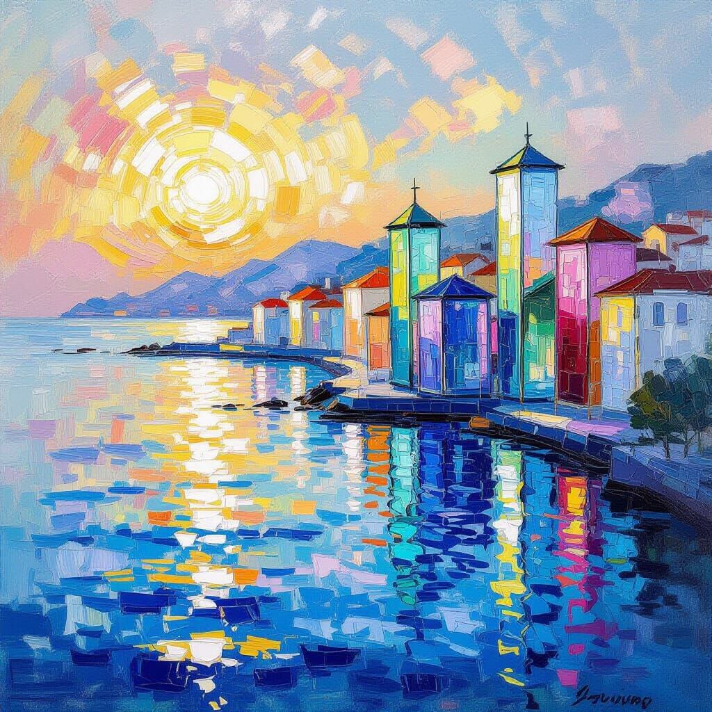 Glass City by the Sea in Golden Hour Glow