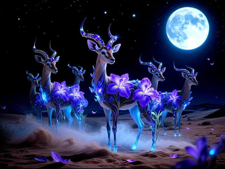 Animal Impala Flower Iris and Mineral Iolite