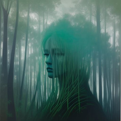 Surreal Forest Face Overlay Oil Painting